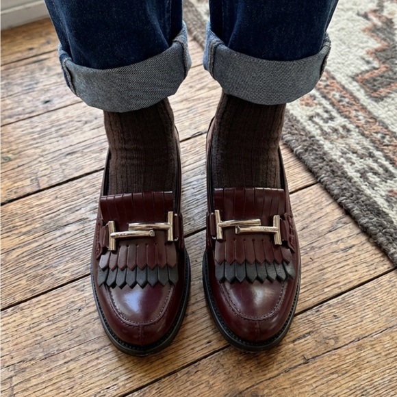 Tod's Dark Red Leather Loafers with Silver Detail size 38 - Picture 9 of 9